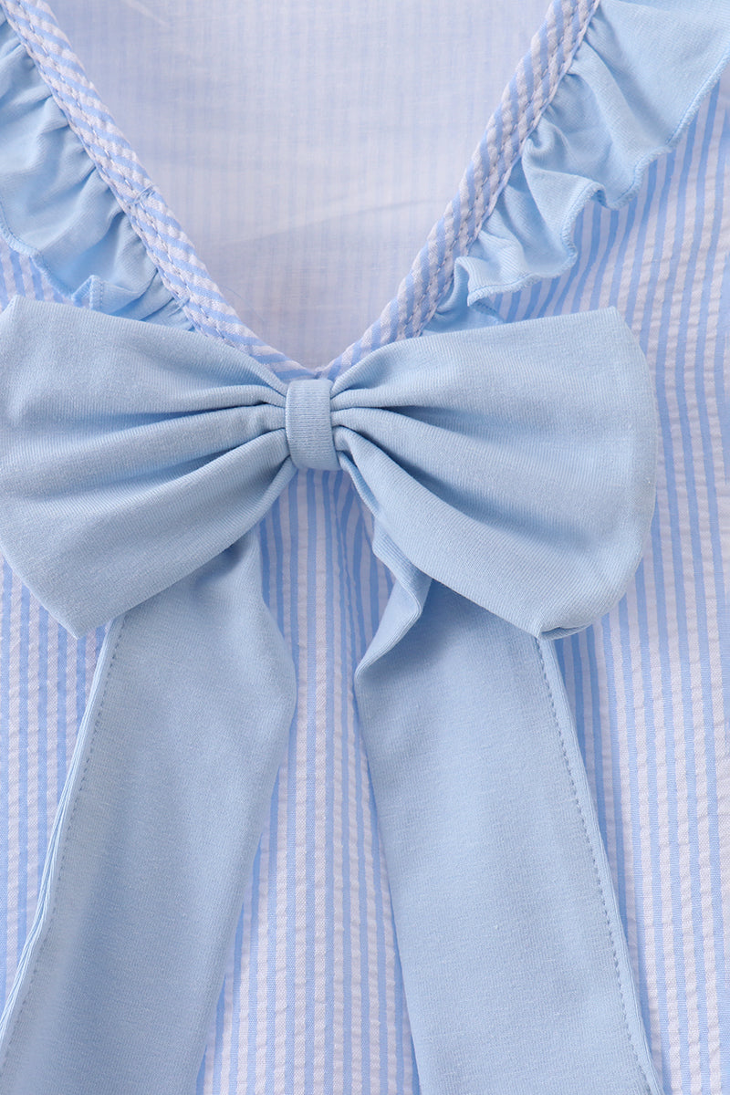 Blue nautical trio embroidery ruffle dress