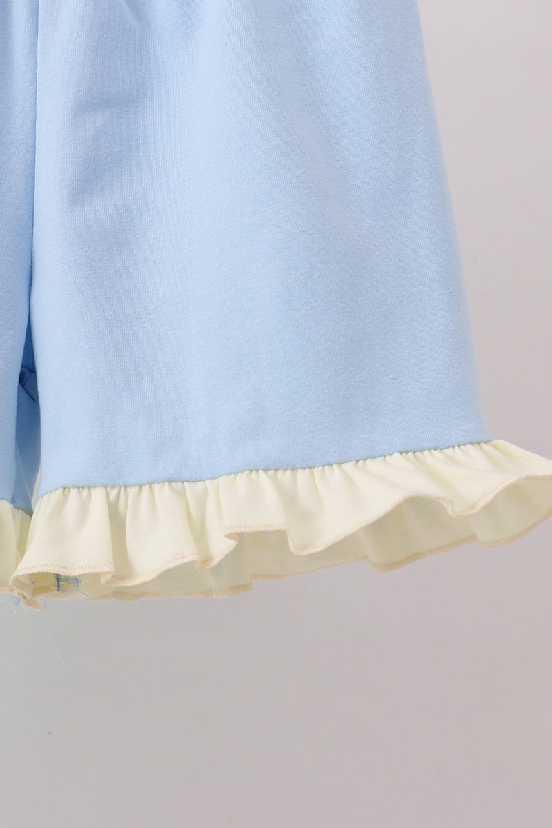 Color block sailboat embroidery ruffle shorts set