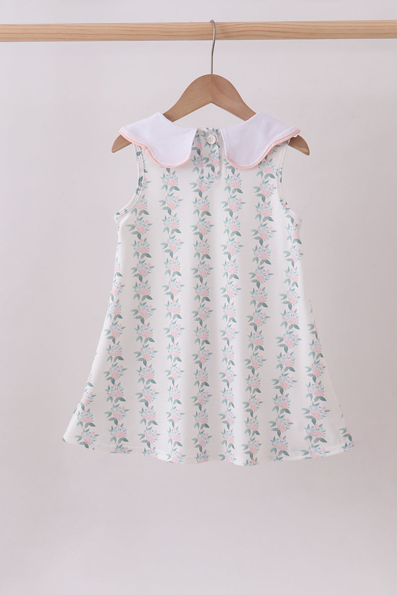 Pink character embroidery floral dress