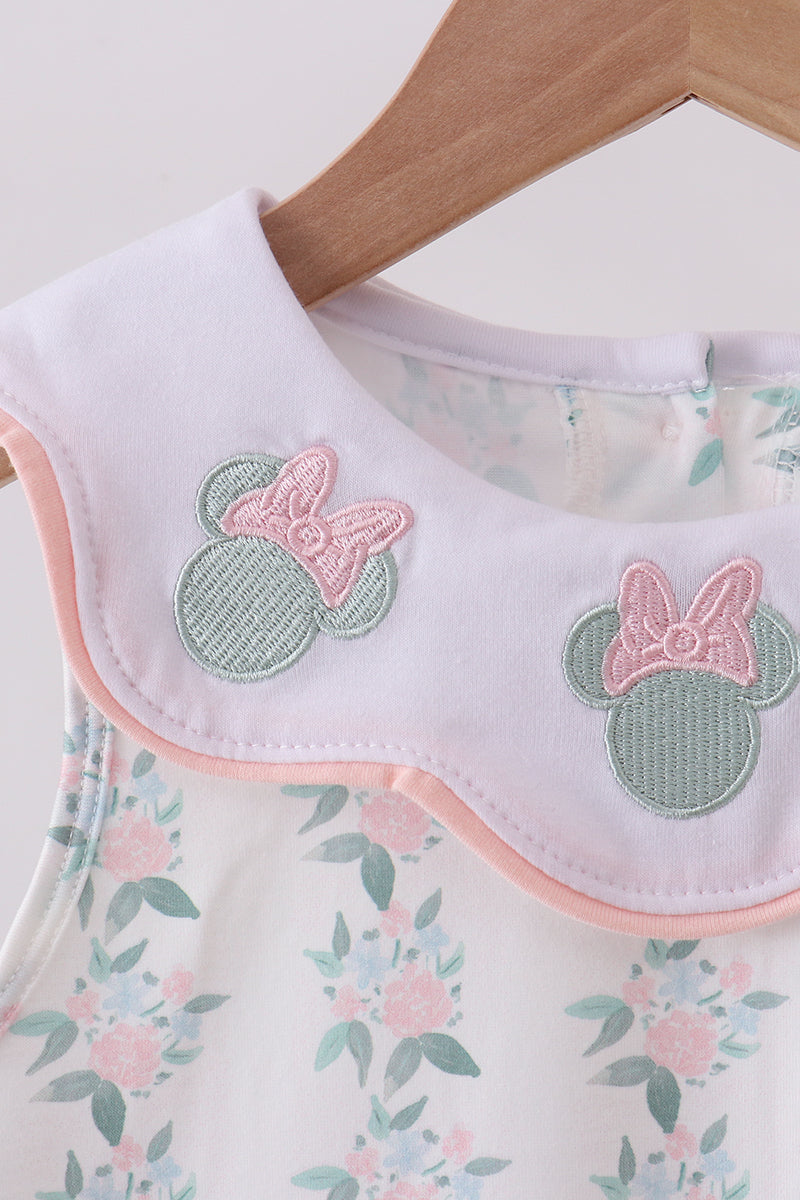 Pink character embroidery floral dress