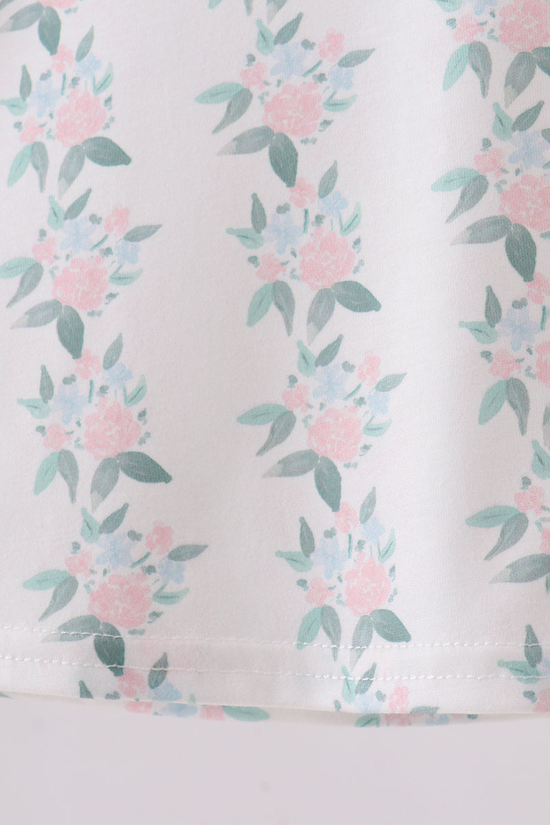 Pink character embroidery floral dress