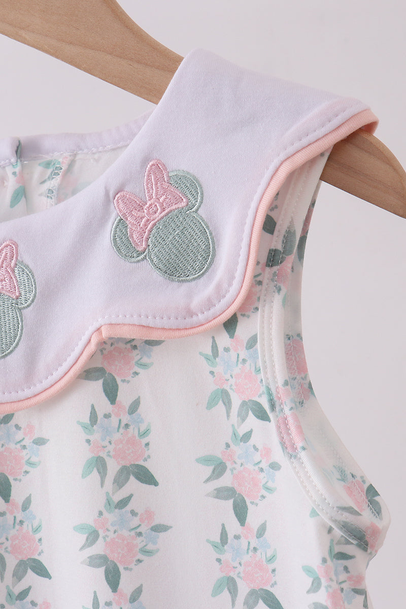 Pink character embroidery floral dress