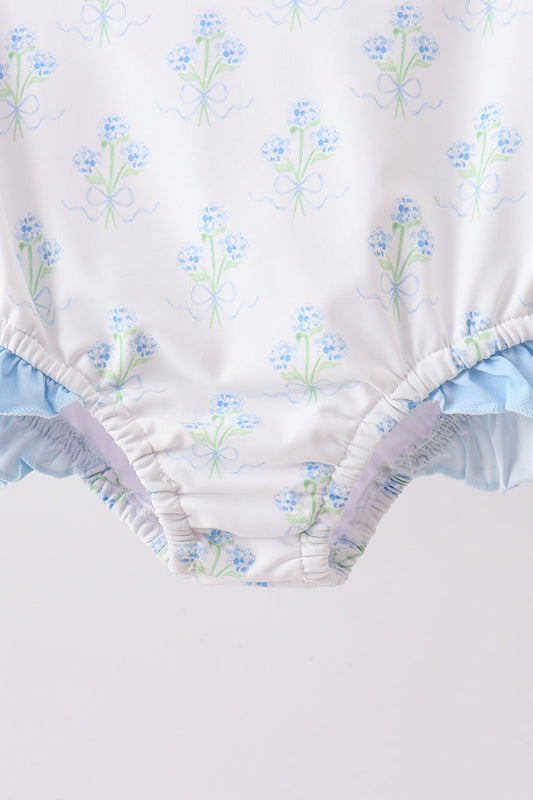 Blue I love MOM embroidery hydrangea rashgaurd