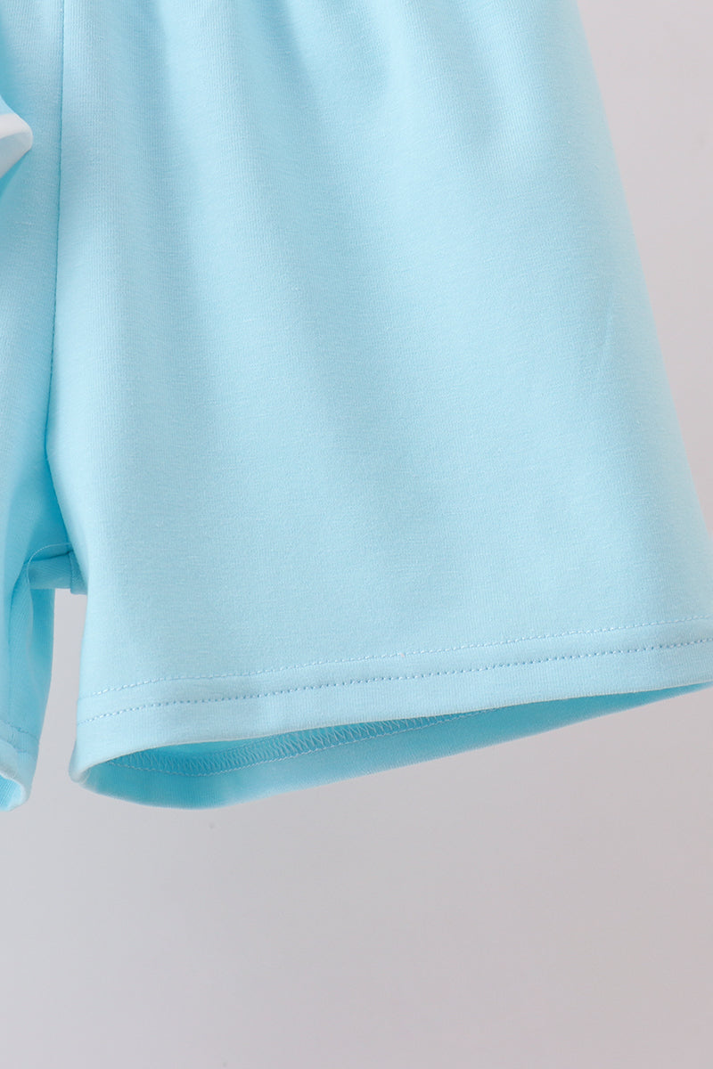 Blue stripe goose applique shorts set