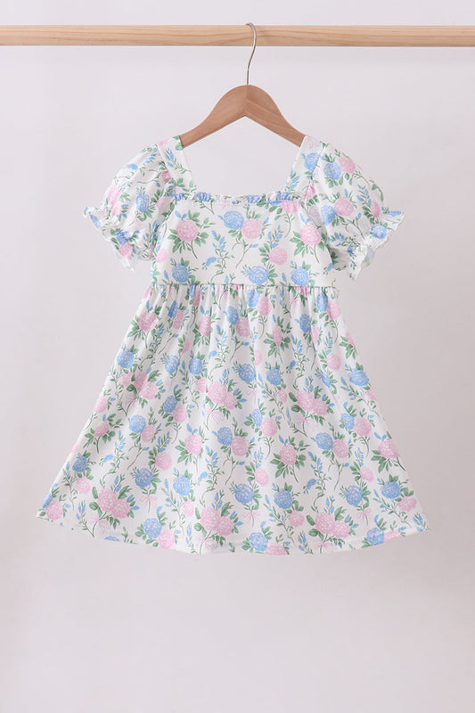Blue floral print ruffle mom&me dress