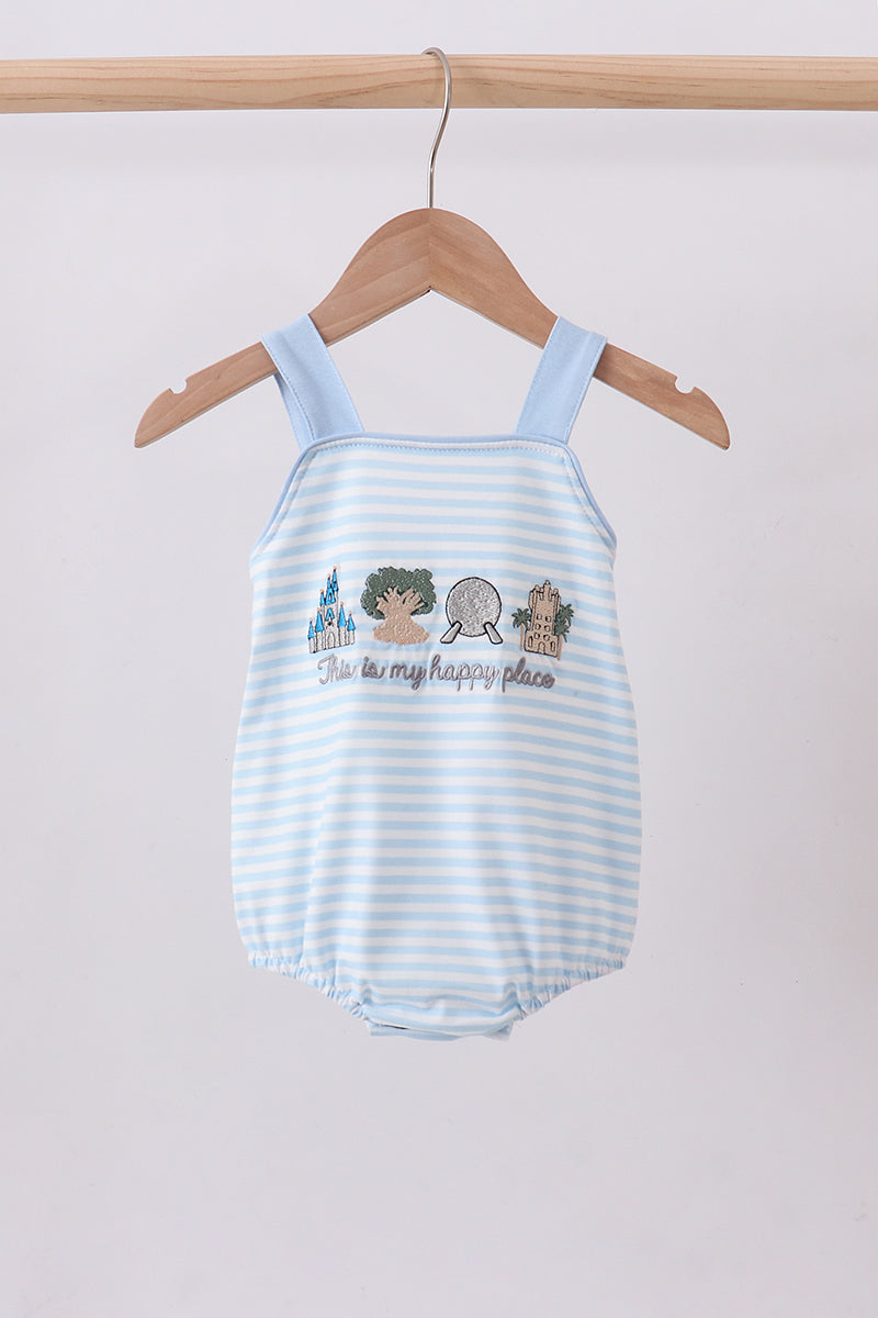 Blue this is my happy place embroidery stripe bubble