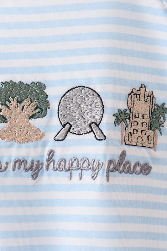 Blue this is my happy place embroidery stripe bubble