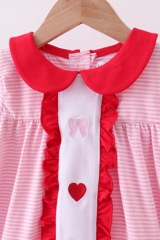 Red valentine's day heart embroidery ruffle dress