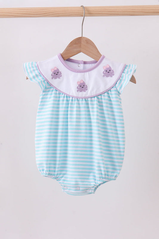 Blue octopus embroidery stripe ruffle bubble