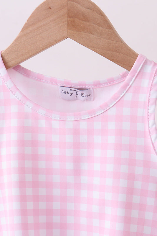 Pink gingham active skorts set